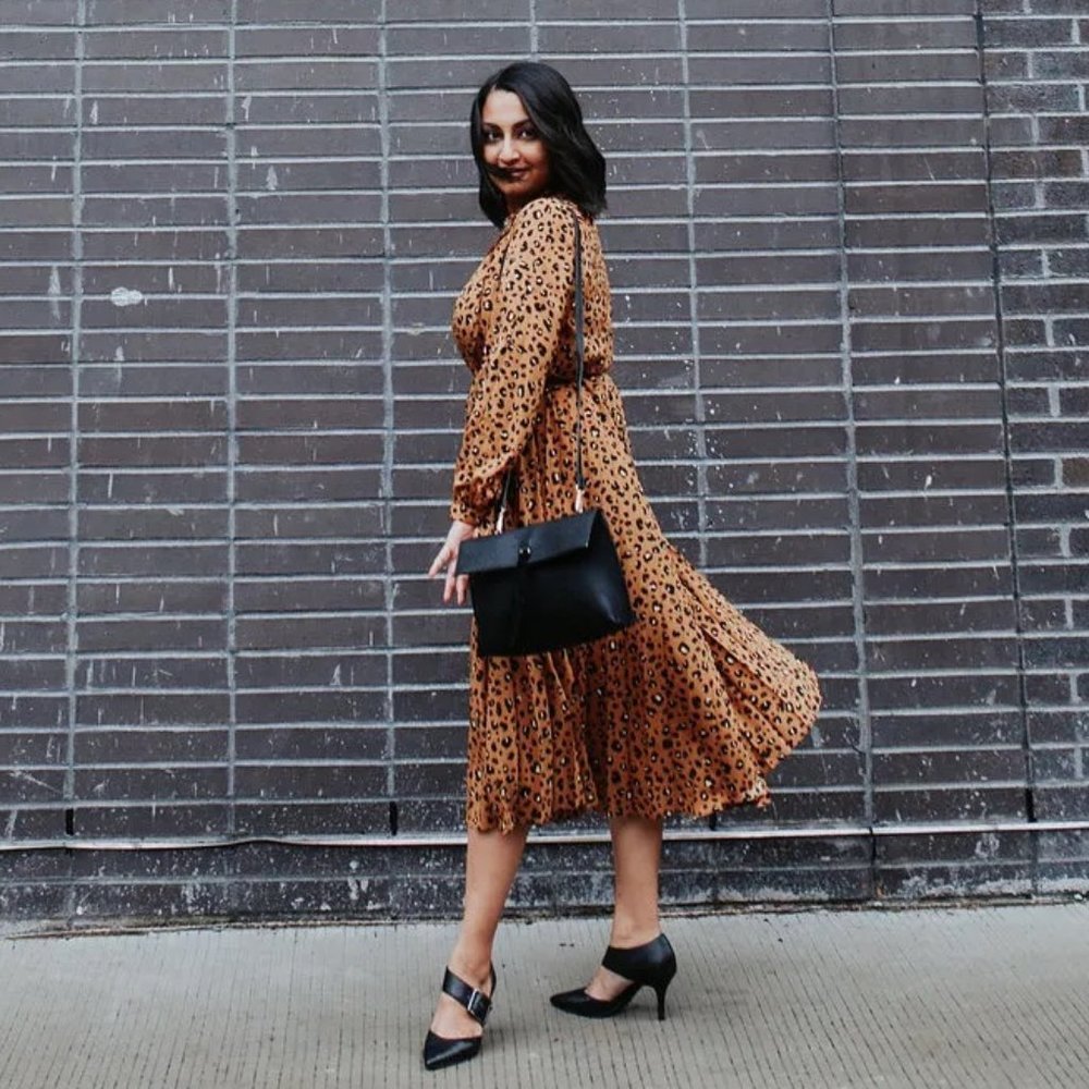 NWT & Other Stories Belted, Pleated Leopard Print Dress